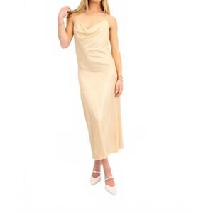 NEW GLAM sophia drape neck slip dress in beige